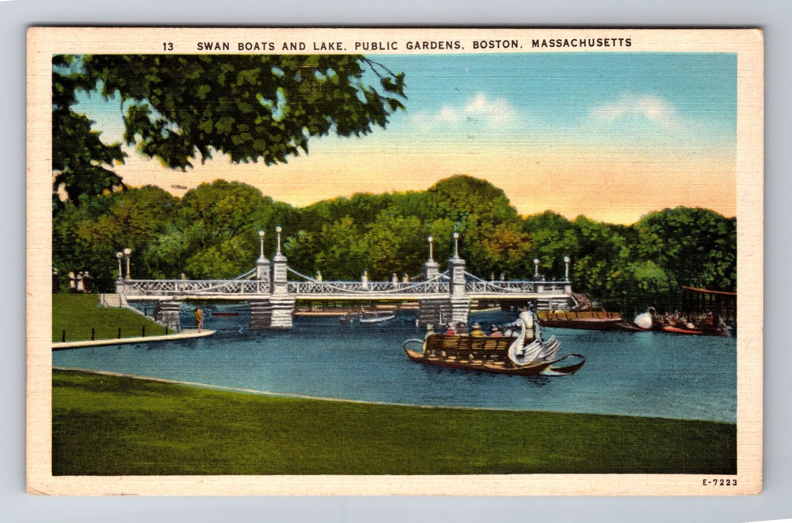 Boston MA-Massachusetts, Swan Boats And Lake, Antique, Vintage c1948 Postcard