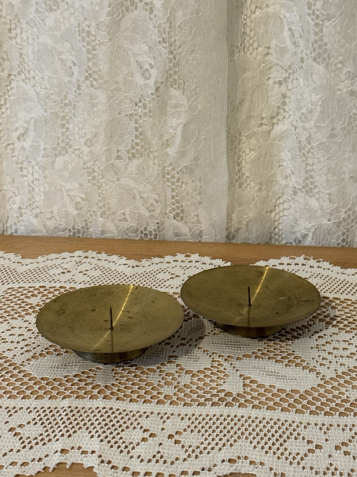 Vintage Pair West Germany Brass Pillar Candle Holders MCM Pricket Spike 3.25\