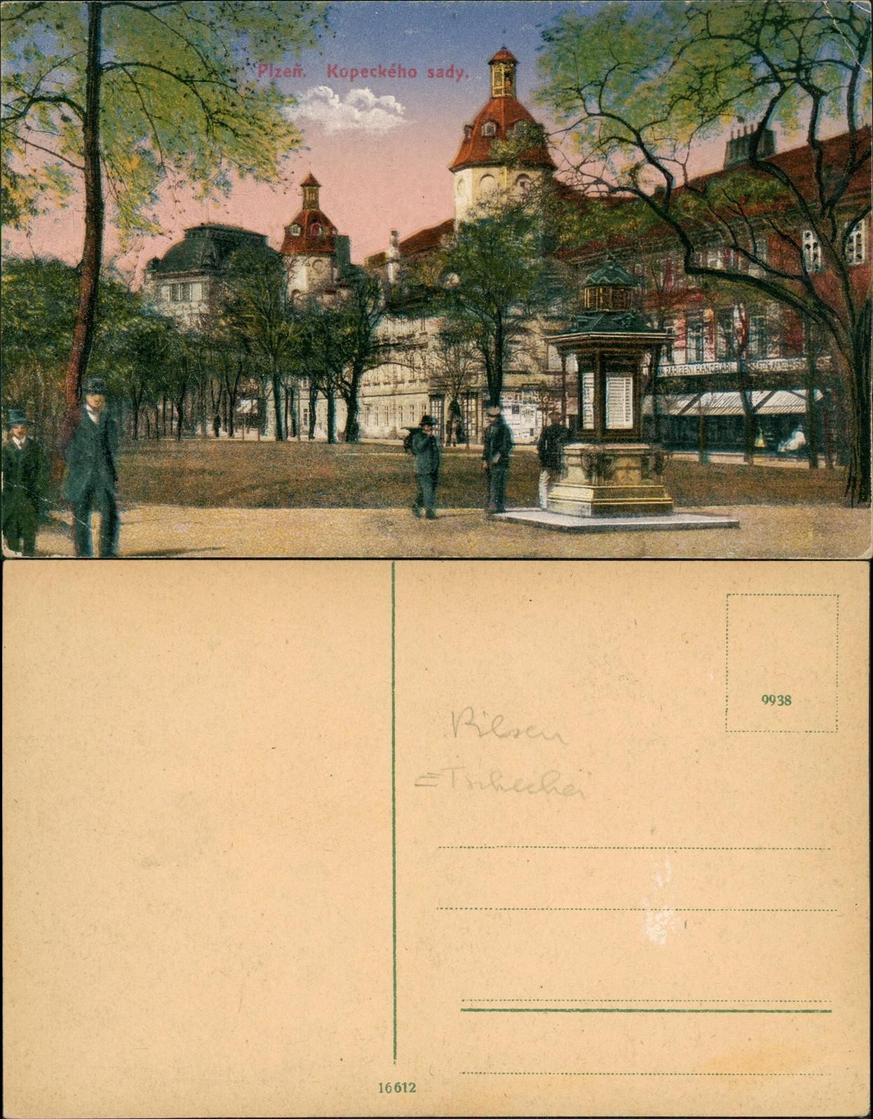 Postcard Pilsen Plzeň Kopeckého sady. 1919 Postcard Pilsen Plzeň Kopeckého sady. 1919