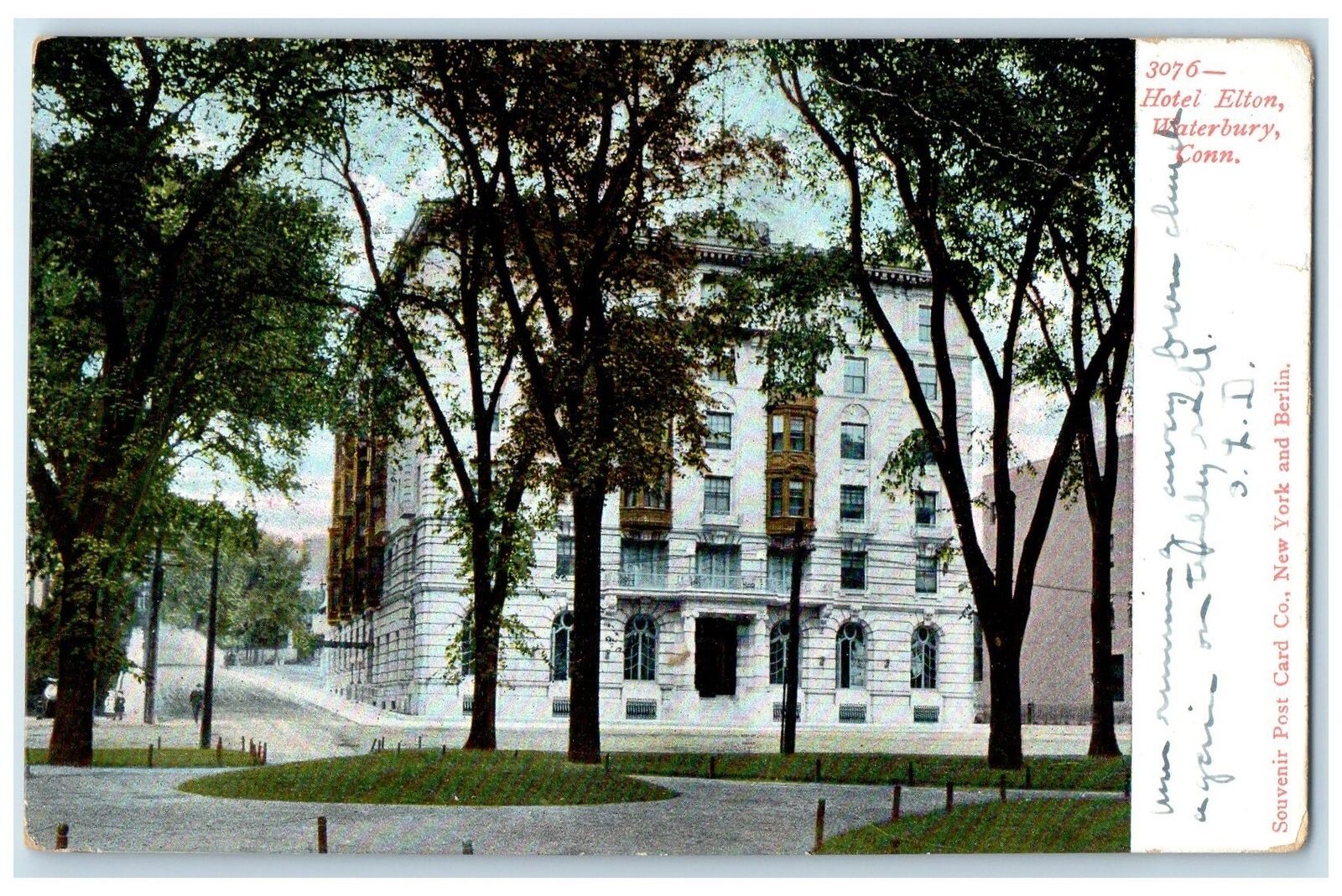 1908 Hotel Elton Exterior Roadside Waterbury Connecticut CT Posted Tree Postcard