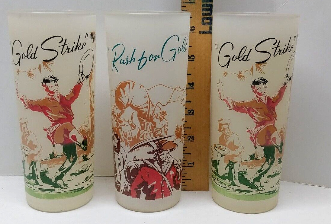 Vintage Rush For Gold Frosted Tumbler Glasses