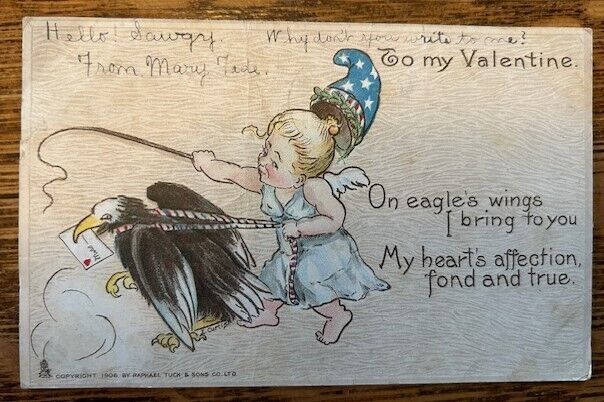 1906 Tucks Valentines Postcard - Young Girl & Eagle