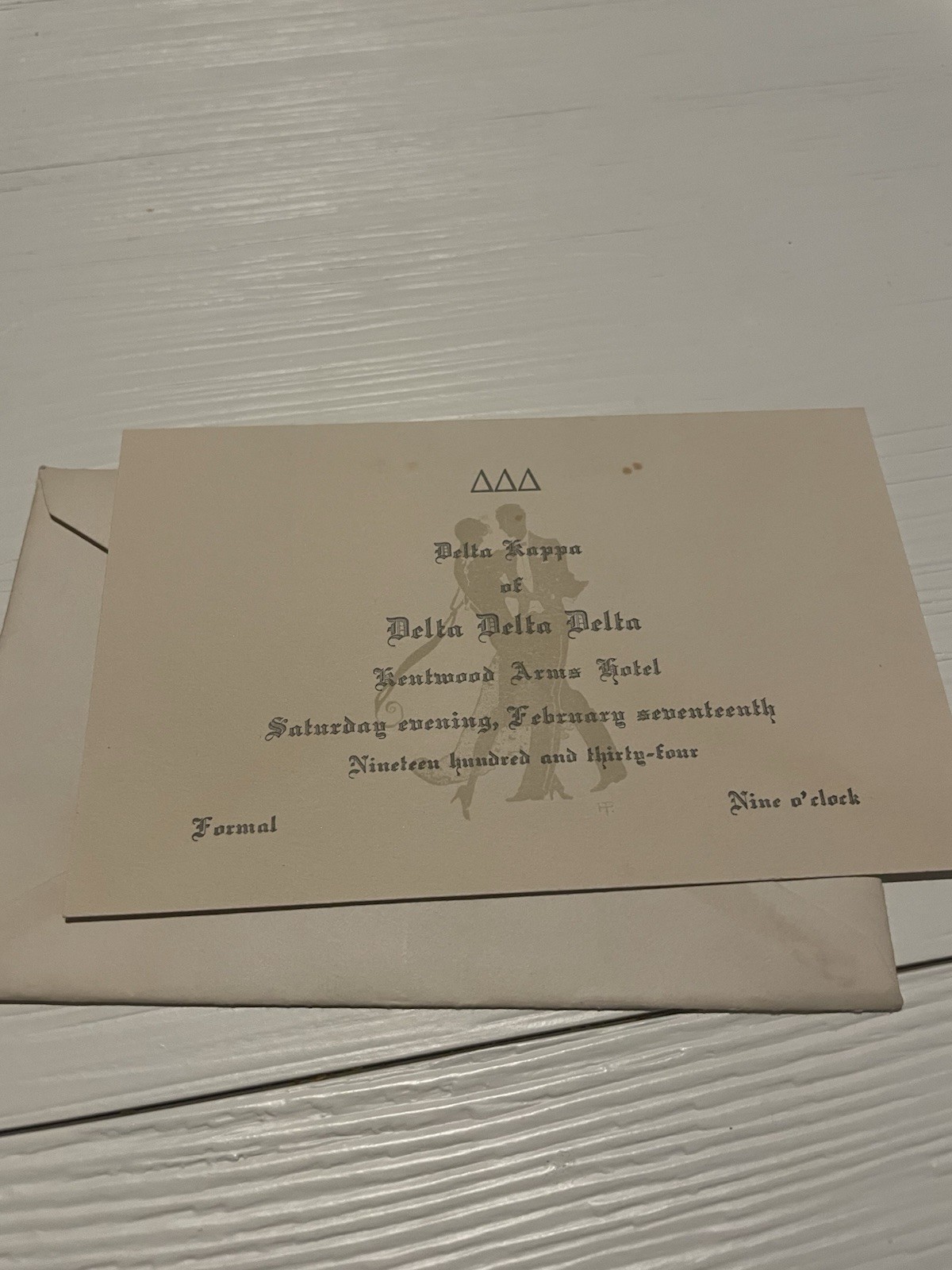 1934 Delta Kappa of Tri Delta Formal Dance Invitation Kentwood Arms Hotel