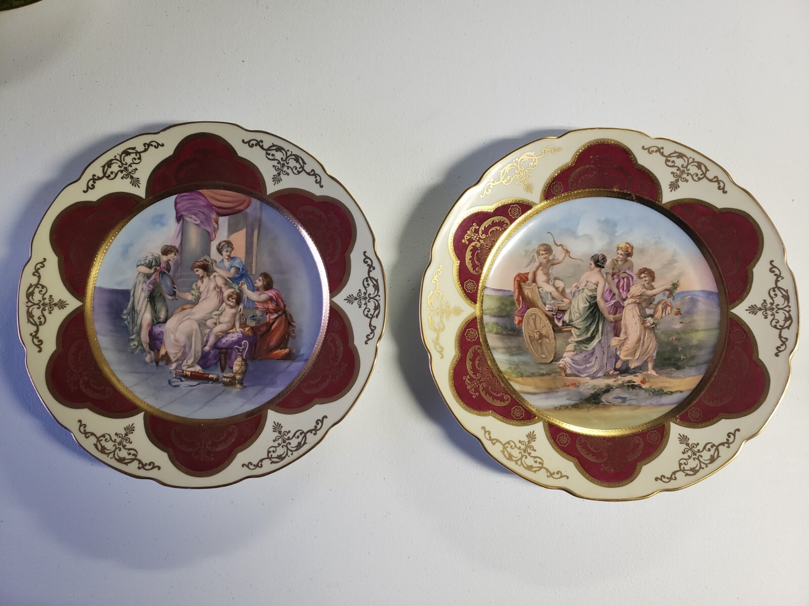 Antique Royal Vienna Hand Painted Charger Plate Set of Two (2) Angelica Kauffman