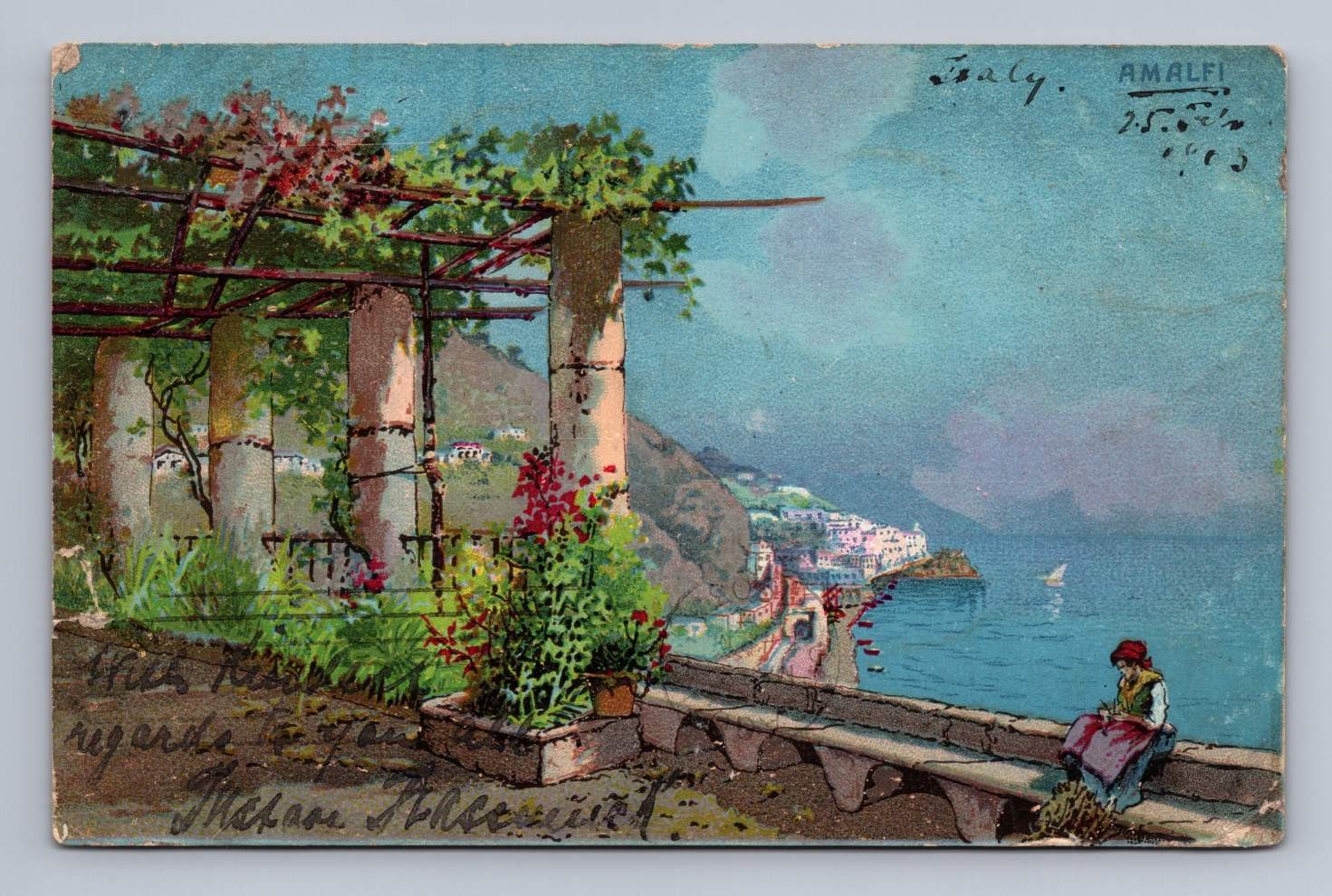 Antique Italy Postcard AMALFI Coastal Scenic View 1903 Antique Italy Postcard AMALFI Coastal Scenic View 1903