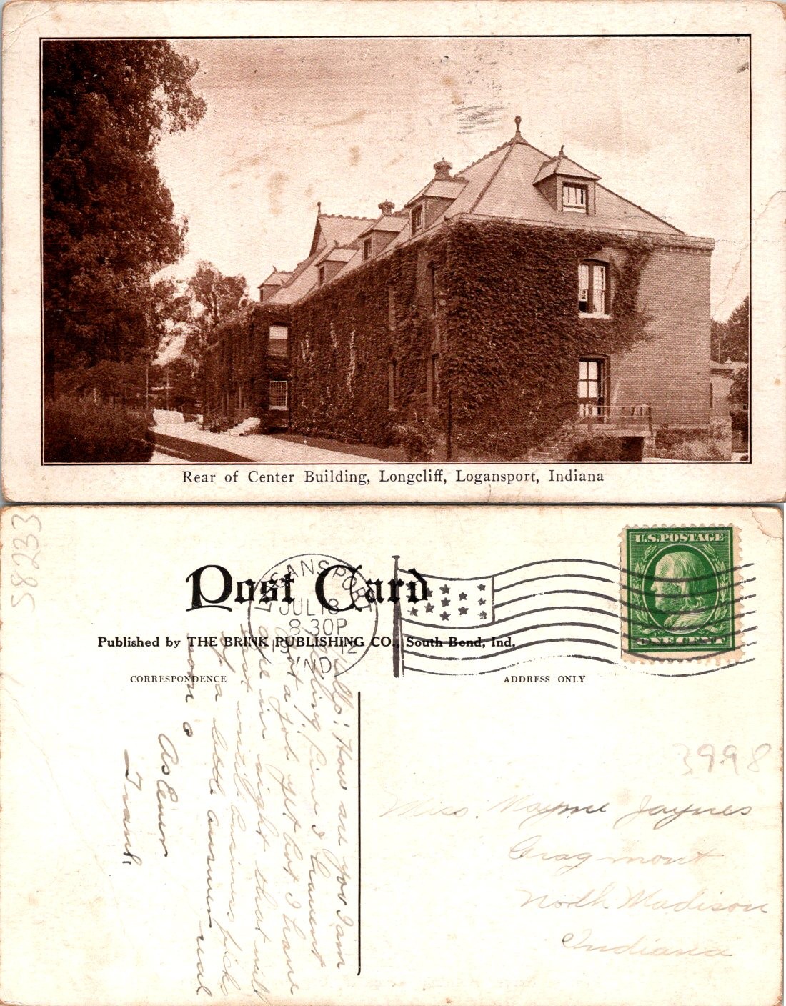 Logansport Indiana IN. Rear Of Center Building Longcliff Postcard 58233 Logansport Indiana IN. Rear Of Center Building Longcliff Postcard 58233