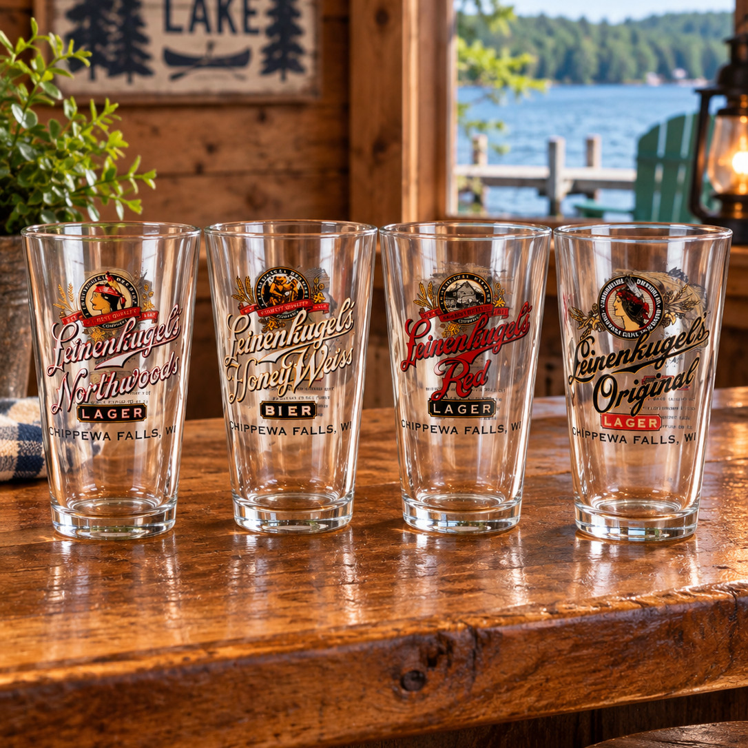 Leinenkugels Fish Series Pint Beer (4) Bass Muskie Pike Walleye Fishing Glasses Leinenkugels Fish Series Pint Beer (4) Bass Muskie Pike Walleye Fishing Glasses