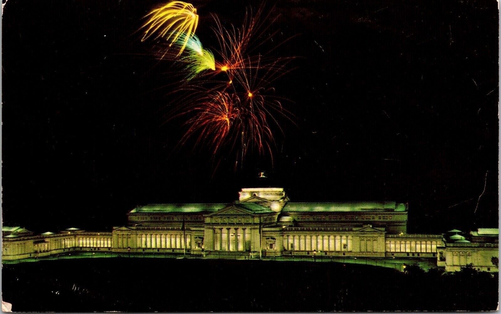 Chicago Illinois Museum Of Science & Industry Fireworks Chrome Postcard
