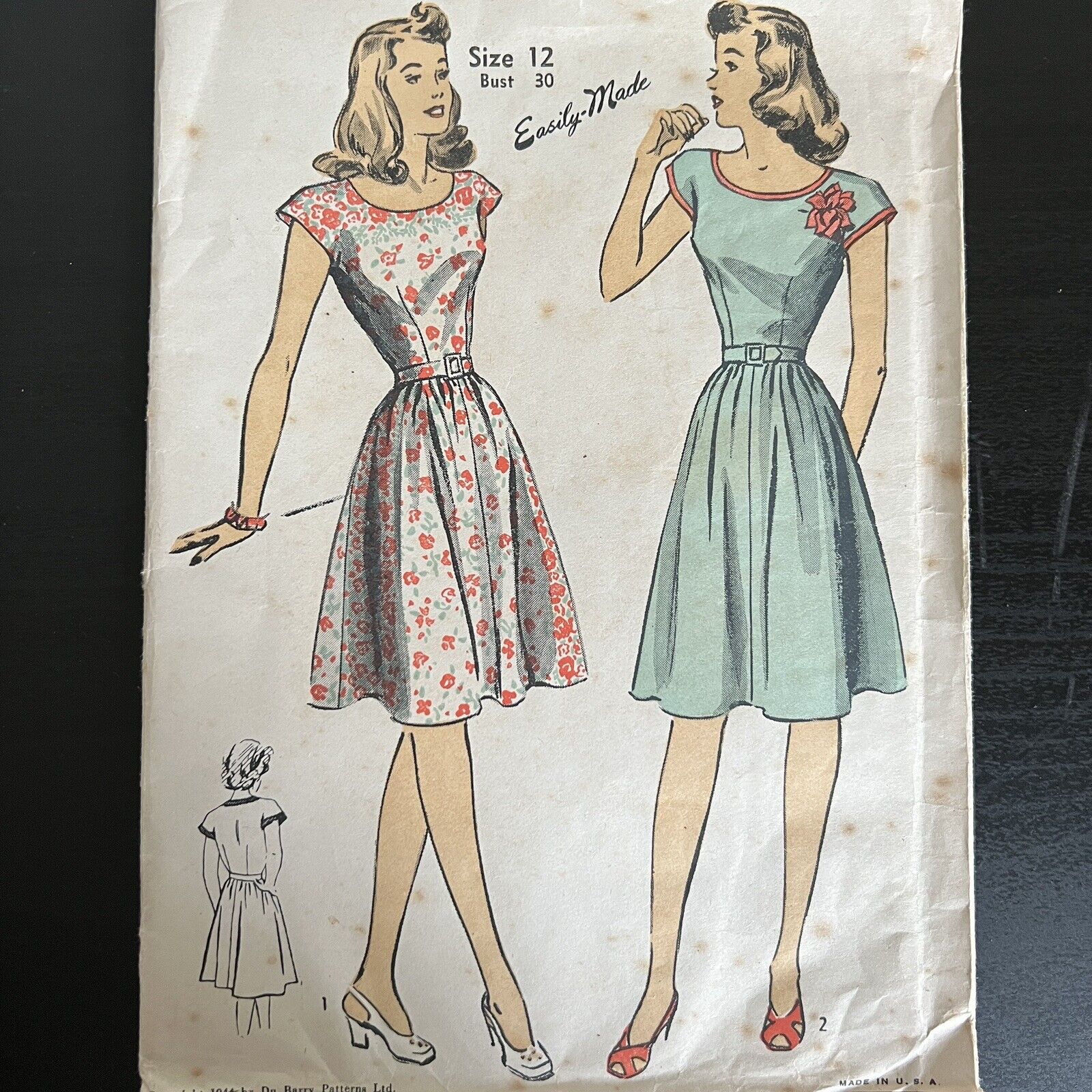Vintage 1940s Du Barry 5882 Kimono Bodice Dress Sewing Pattern 12 XS UNUSED