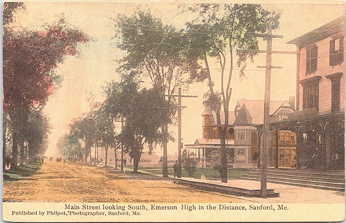 Lithograph Sanford ME Main Street at Emerson High School 1909 Lithograph Sanford ME Main Street at Emerson High School 1909
