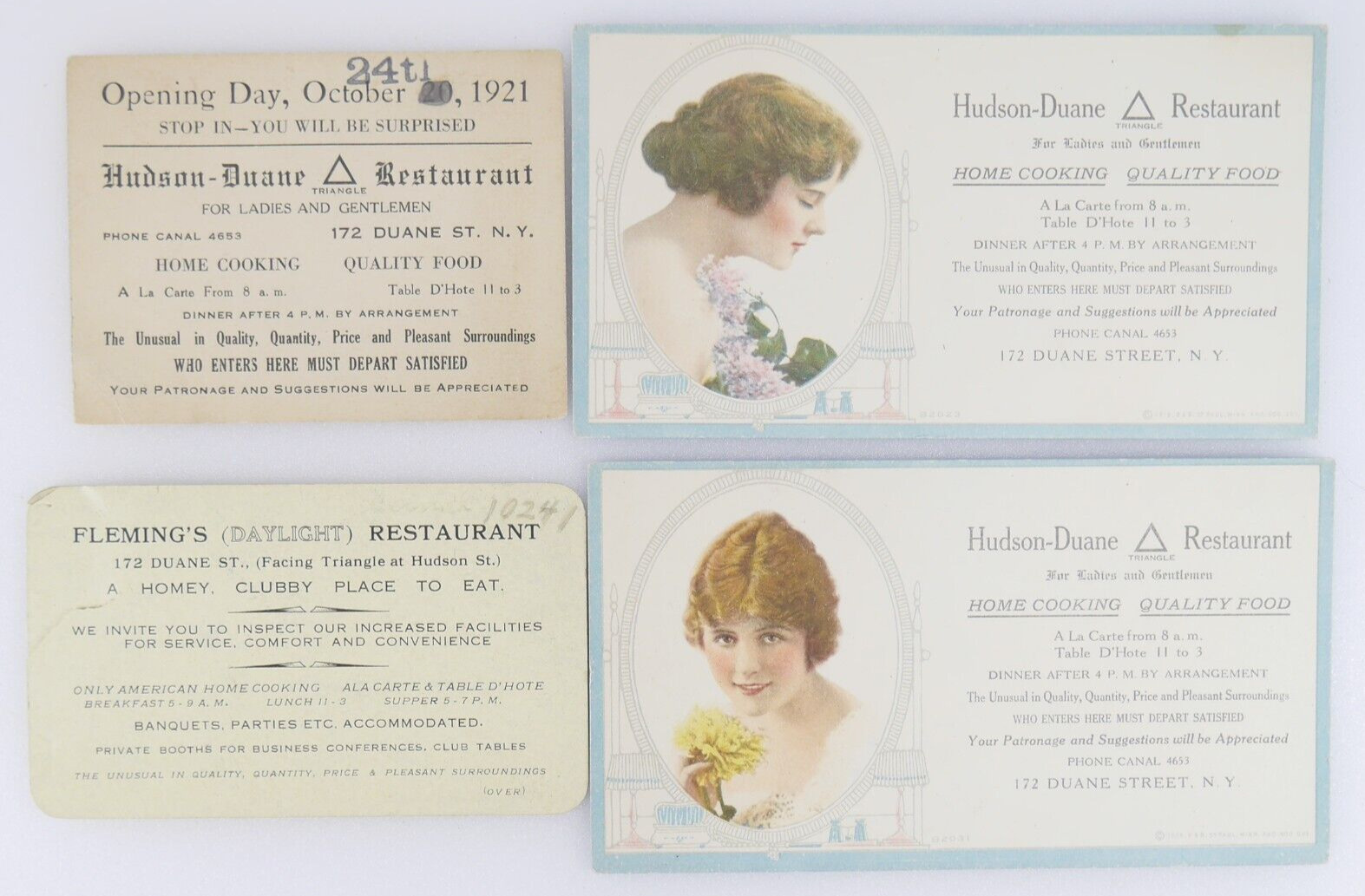 Vintage NYC Hudson-Duane Triangle Restaurant Invitation Cards Flemings New York