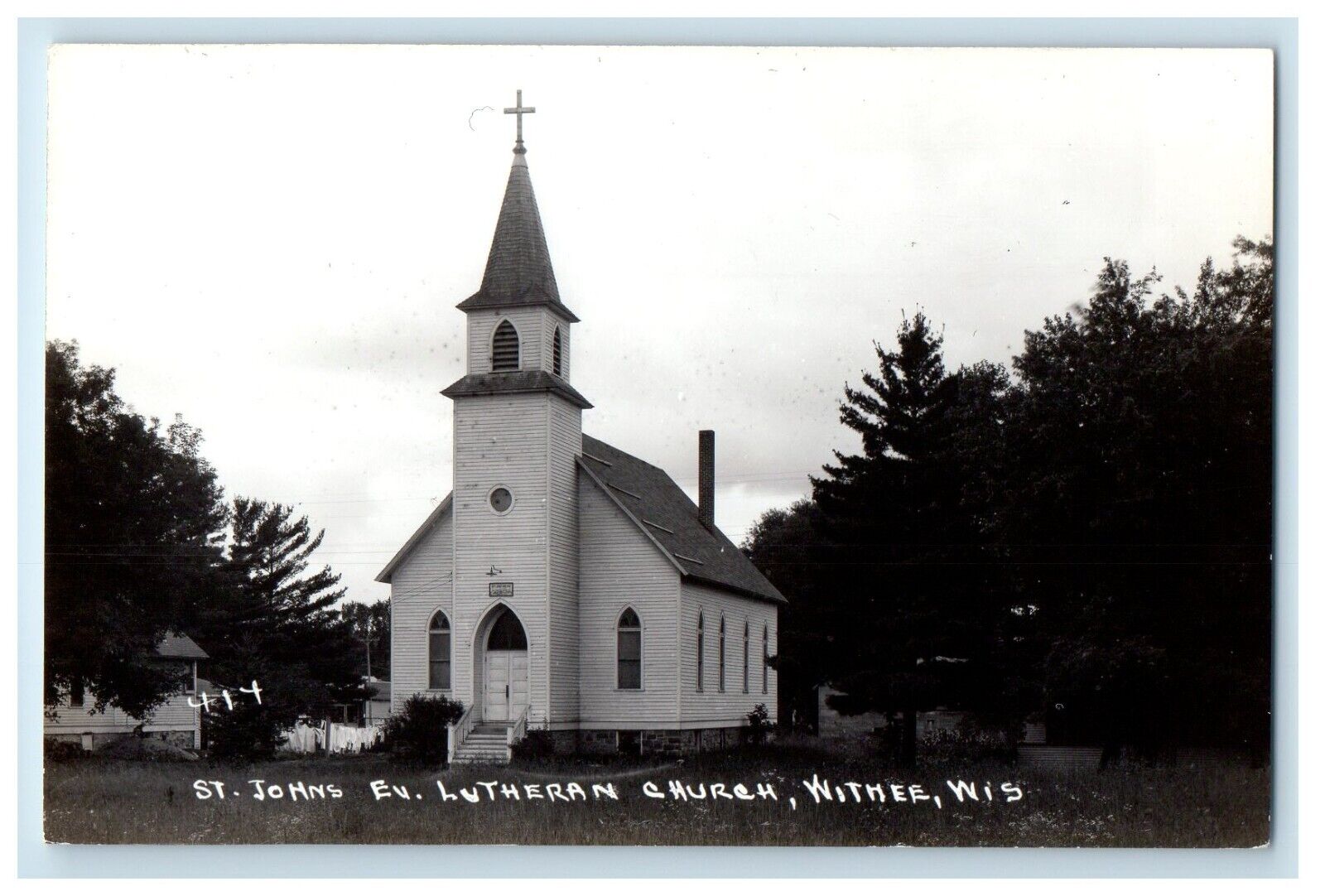 c1940's St. Johns Lutheran Church Withee Wisconsin WI RPPC Photo Postcard