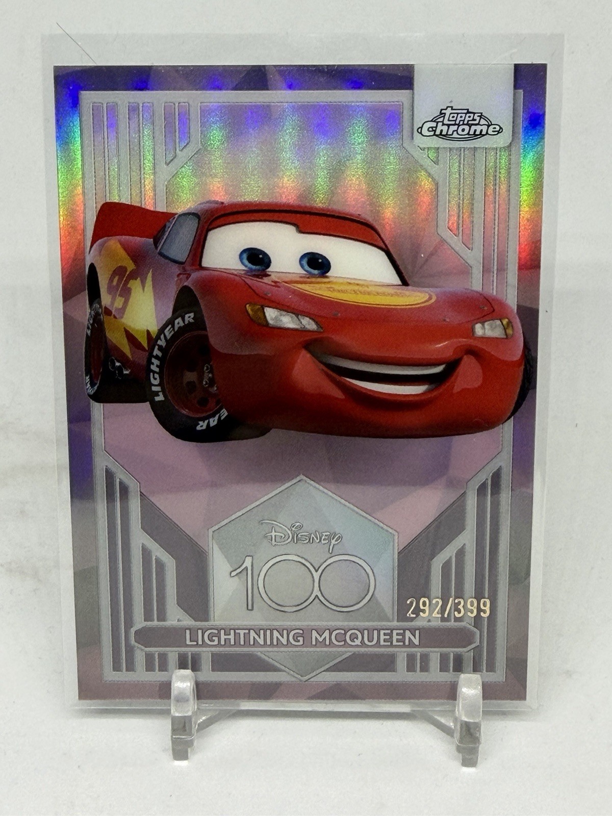 Lightning McQueen 2023 Topps Chrome Disney 100 Pink Refractor #/399 First Year Lightning McQueen 2023 Topps Chrome Disney 100 Pink Refractor #/399 First Year