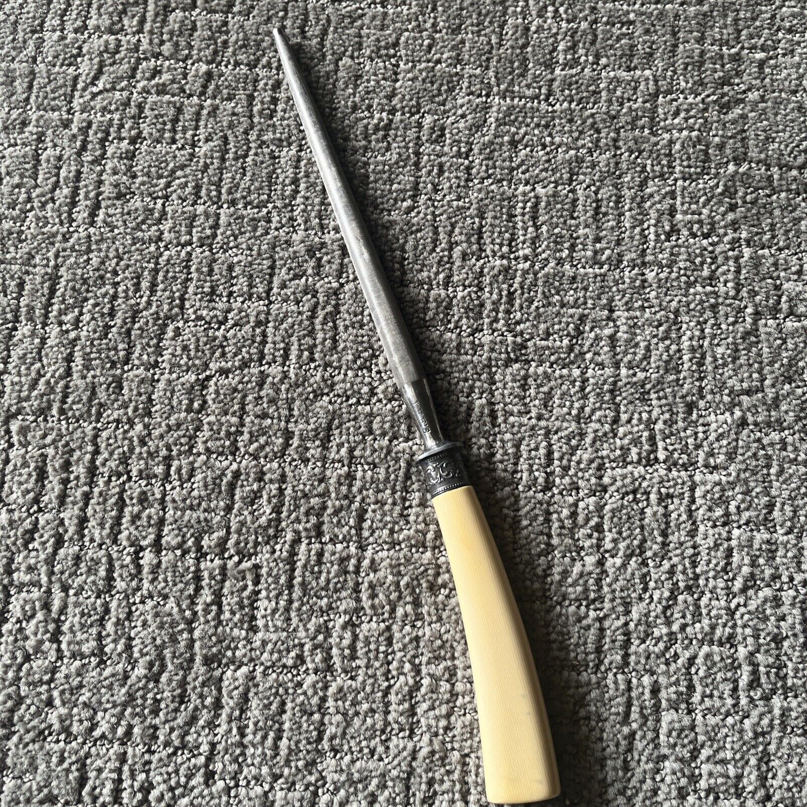 Antique LEE’S Sharpening Knife Honing Rod 13” Ornate Sterling Silver Handle