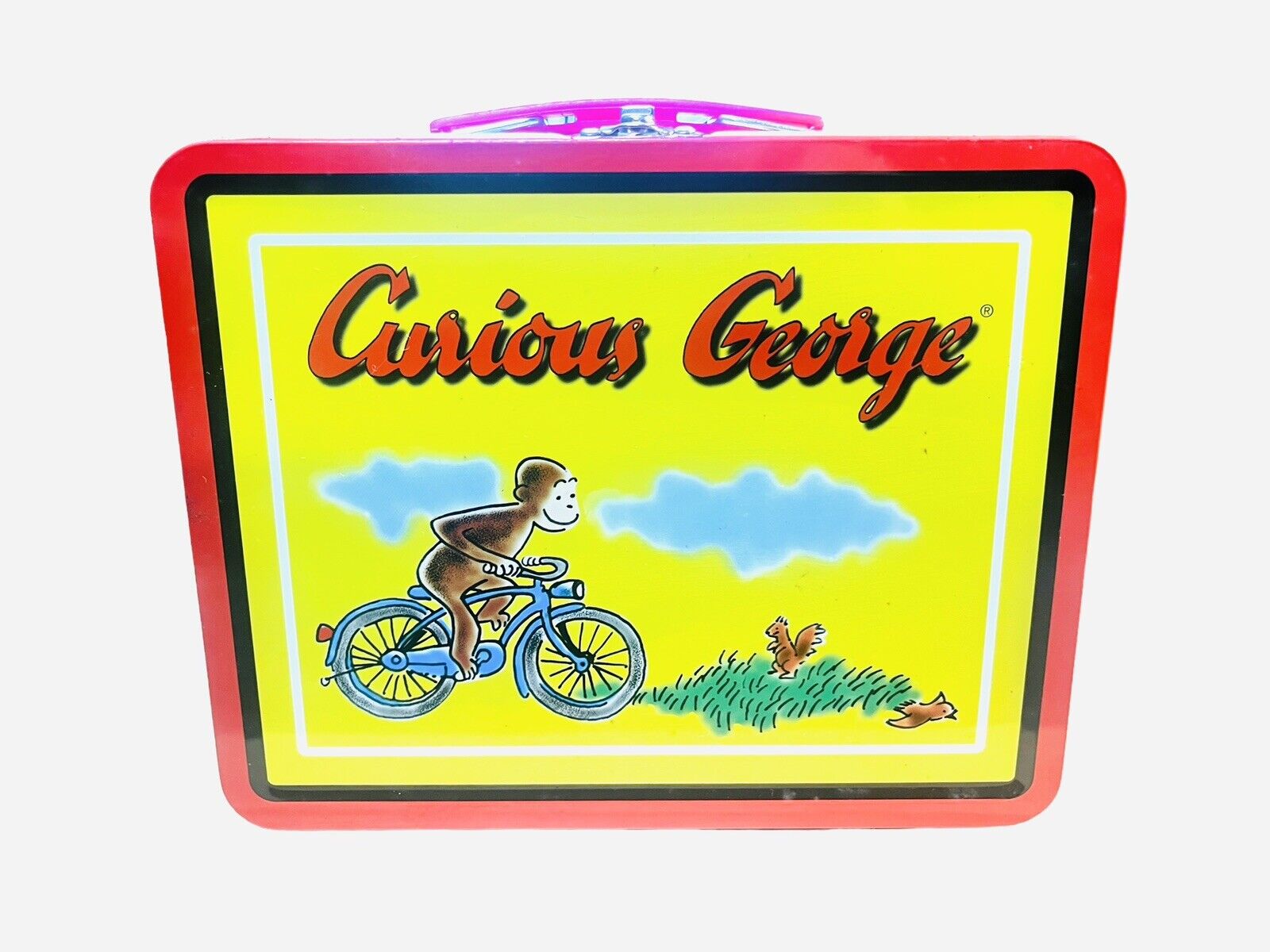 Vintage 1997 Curious George Lunch Box Series #3 Monkey On Bike Tin Lunchbox