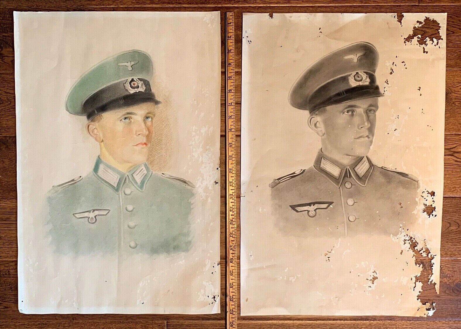 EARLY WAR WWII c 1930s Pastel PORTRAIT Young German Officer WW2 Charcoal Mixed