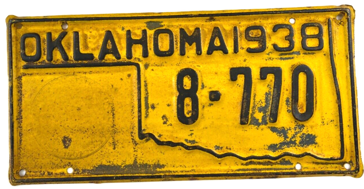 Vintage 1938 Oklahoma Highway Patrol License Plate Man Cave Garage Collector