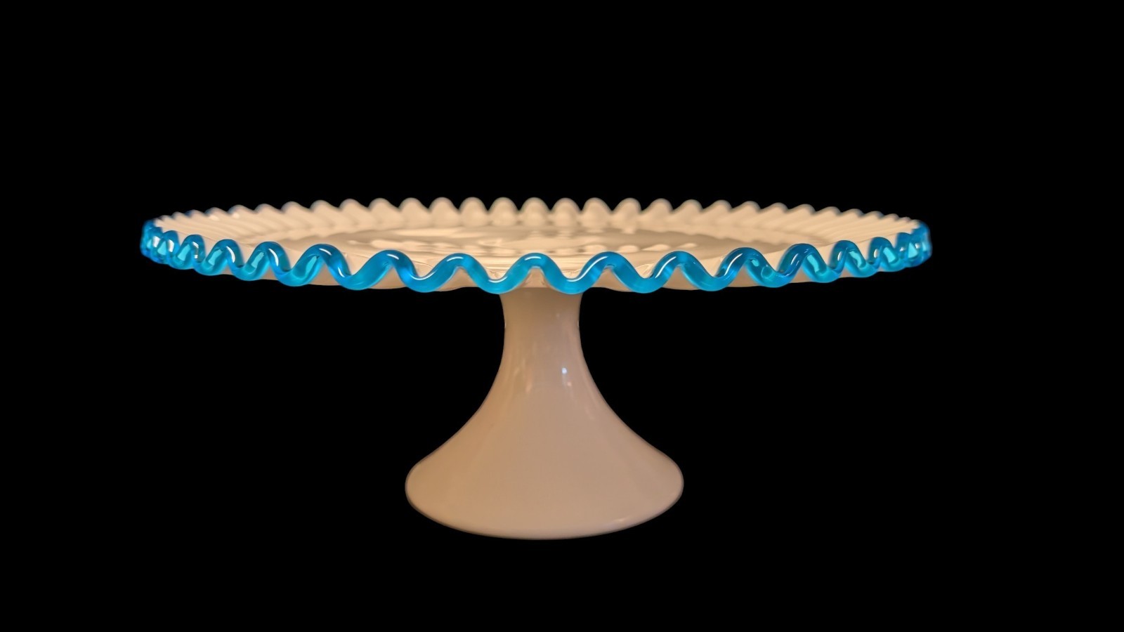 HTF - Fenton Dark Blue Crest Cake Stand - Milk Glass HTF - Fenton Dark Blue Crest Cake Stand - Milk Glass