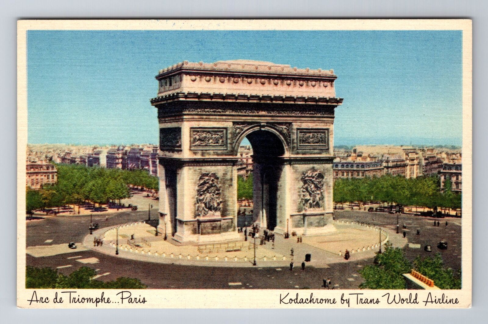 Paris-France, Arc de Triomphe, Antique Airline Travel Advertising Postcard