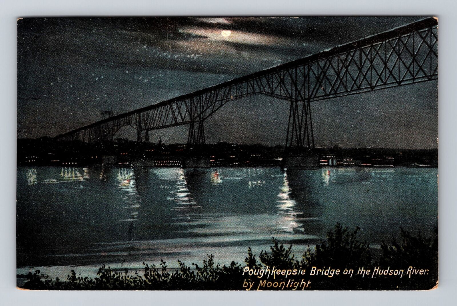 Poughkeepsie NY-New York, Bridge On The Hudson River, Antique, Vintage Postcard