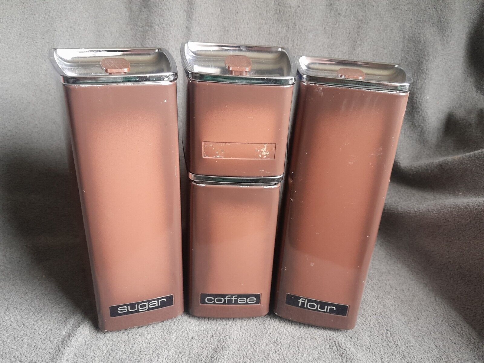 Vintage 1970's Lincoln Beautyware Classic Aged Brown Canisters 4 Pc Kitchenware