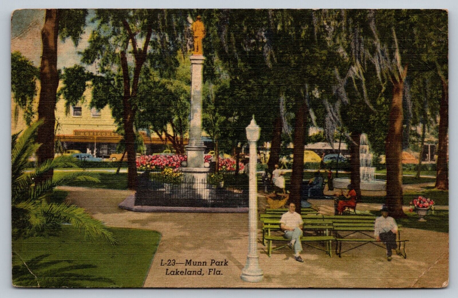Postcard FL Munn Park Lakeland Florida Montgomery Ward in Background