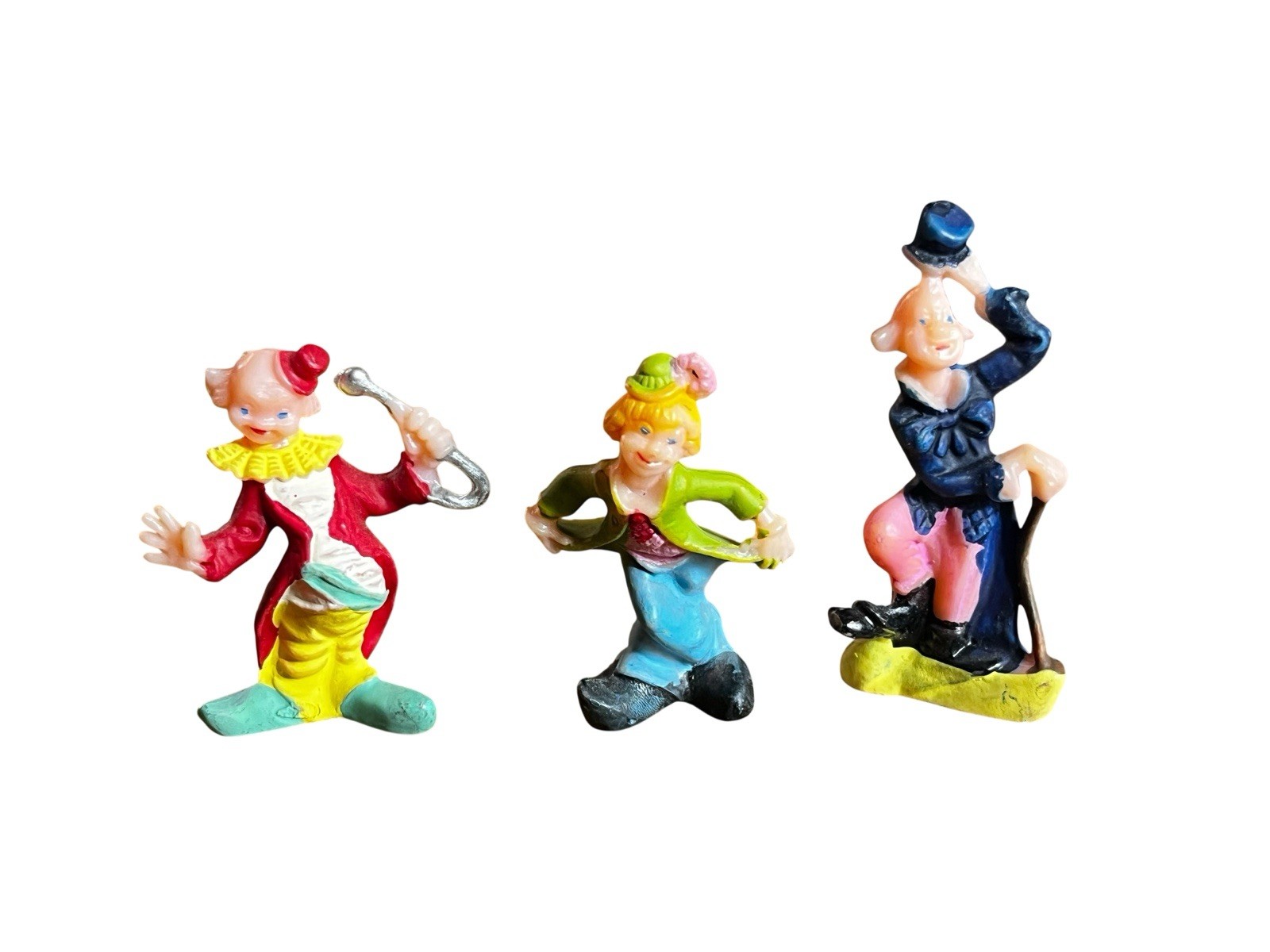 Vintage Miniature Clown Figurines Set of 3 Plastic Circus Figures 1.75” Colorful