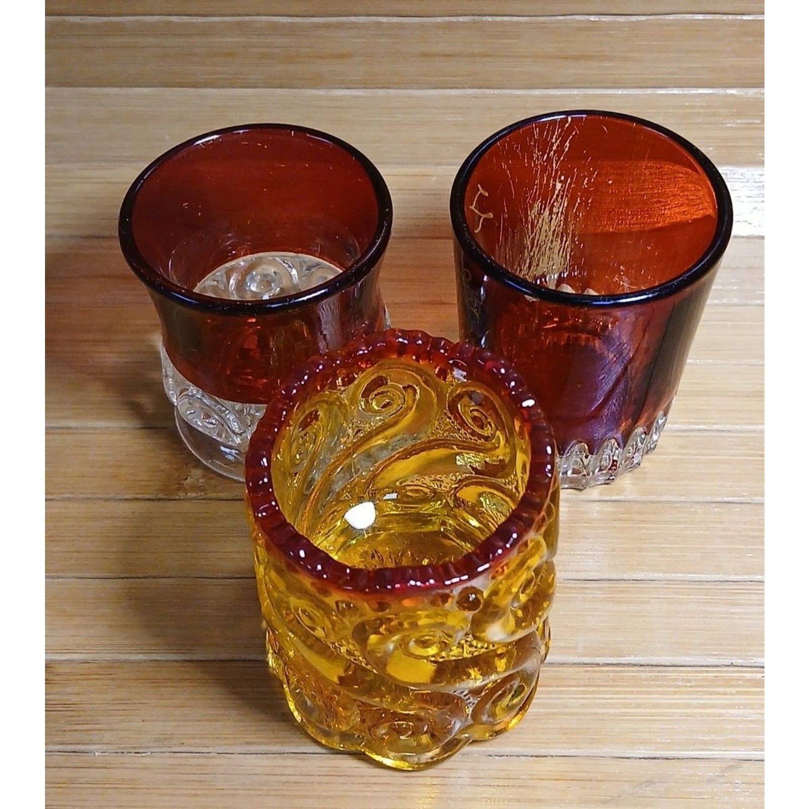Lot of 3 Vintage Czech Bohemian Ruby Red Chrystal Shot Glass Toothpick Holder