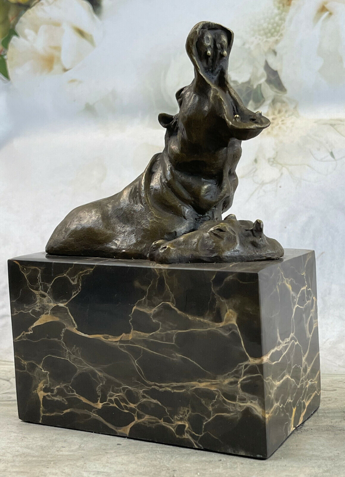 Vintage Handmade Solid Bronze Casting Copper Lovely Mini Hippo Statue Artwork NR