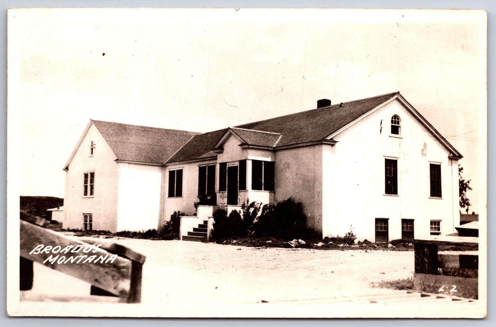 Broadus Montana~School? White Building~1930s RPPC