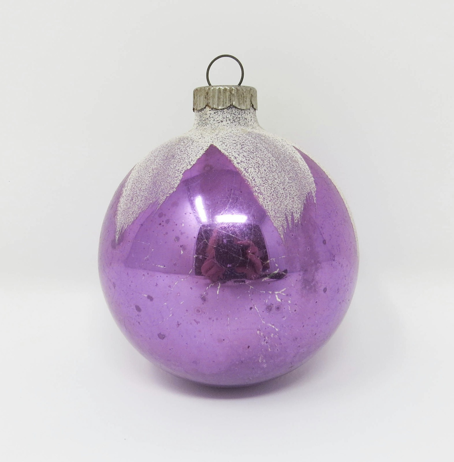 Vintage Snow Cap Shiny Brite Christmas Ornament ~ Purple ~ 2-1/2