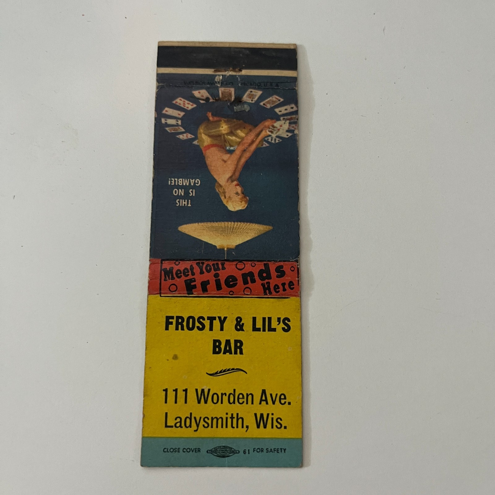 Frosty & Lil's Bar Worden Ave Ladysmith WI Vintage Pinup Matchbook Cover TMB41-2 Frosty & Lil's Bar Worden Ave Ladysmith WI Vintage Pinup Matchbook Cover TMB41-2