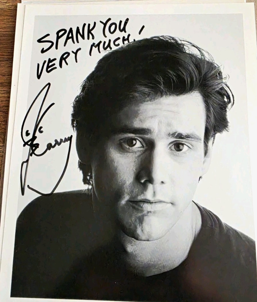 jim carey-Signed Black & White Celebrity Photo Autograph 8x10 in picture frame