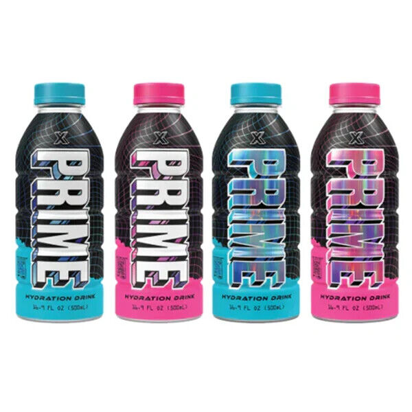Set 4 Limited Edition PRIME X Hydration Drink PINK AND BLUE Holograph Complete