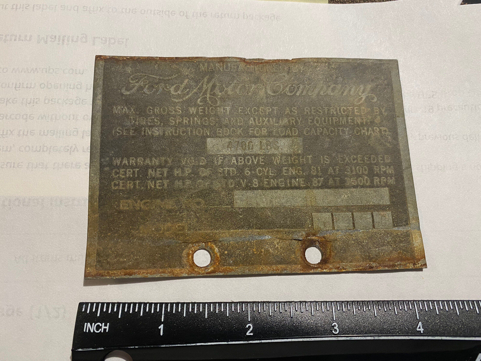 VINTAGE FORD MOTOR COMPANY CAR EMBLEM LOGO METAL DESCRIPTION LABEL TAG LOOK