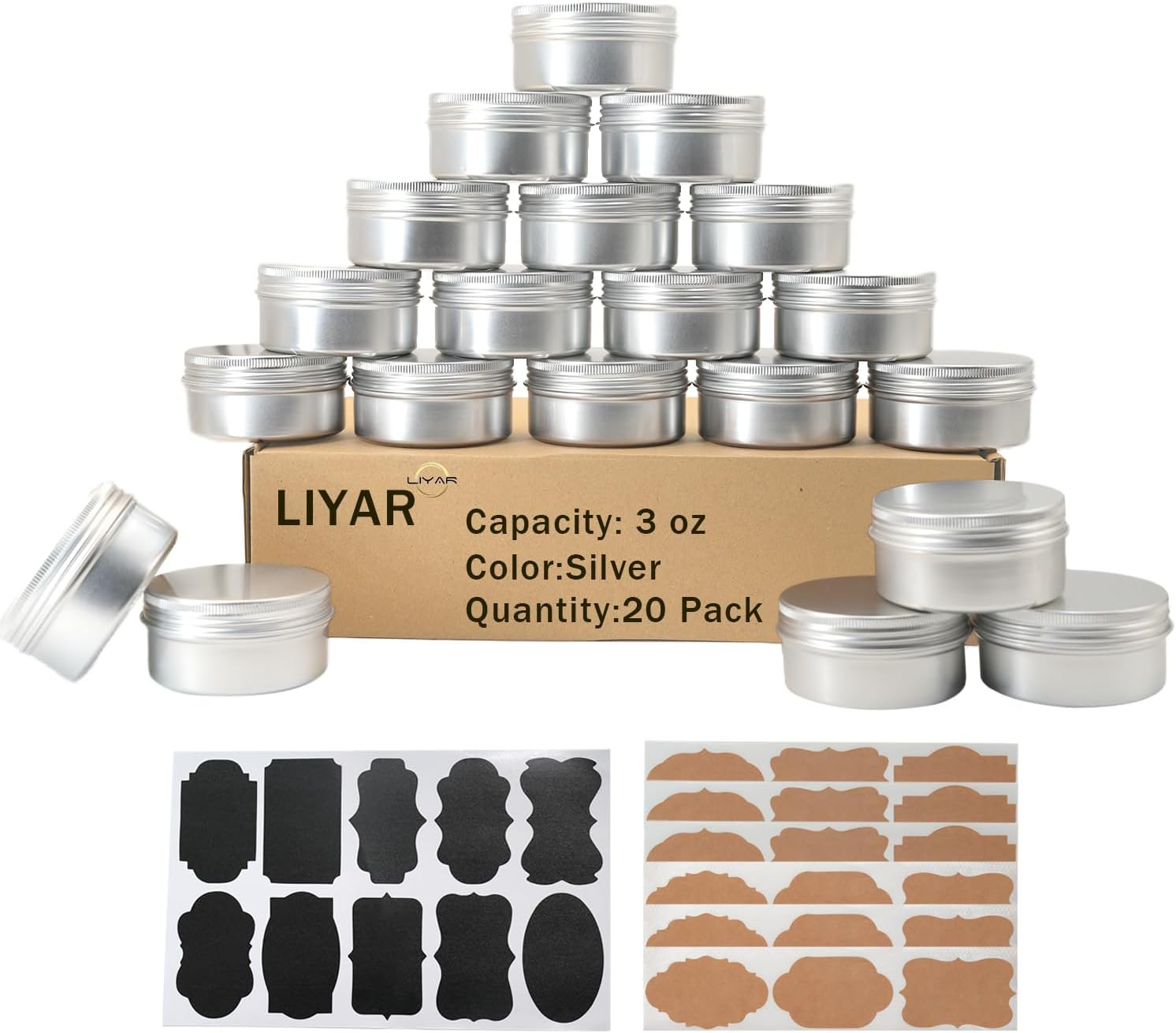 20 Pack 3 Oz Aluminum Tin Cans with Lids Screw Top Containers Labels 20 Pack 3 Oz Aluminum Tin Cans with Lids Screw Top Containers Labels