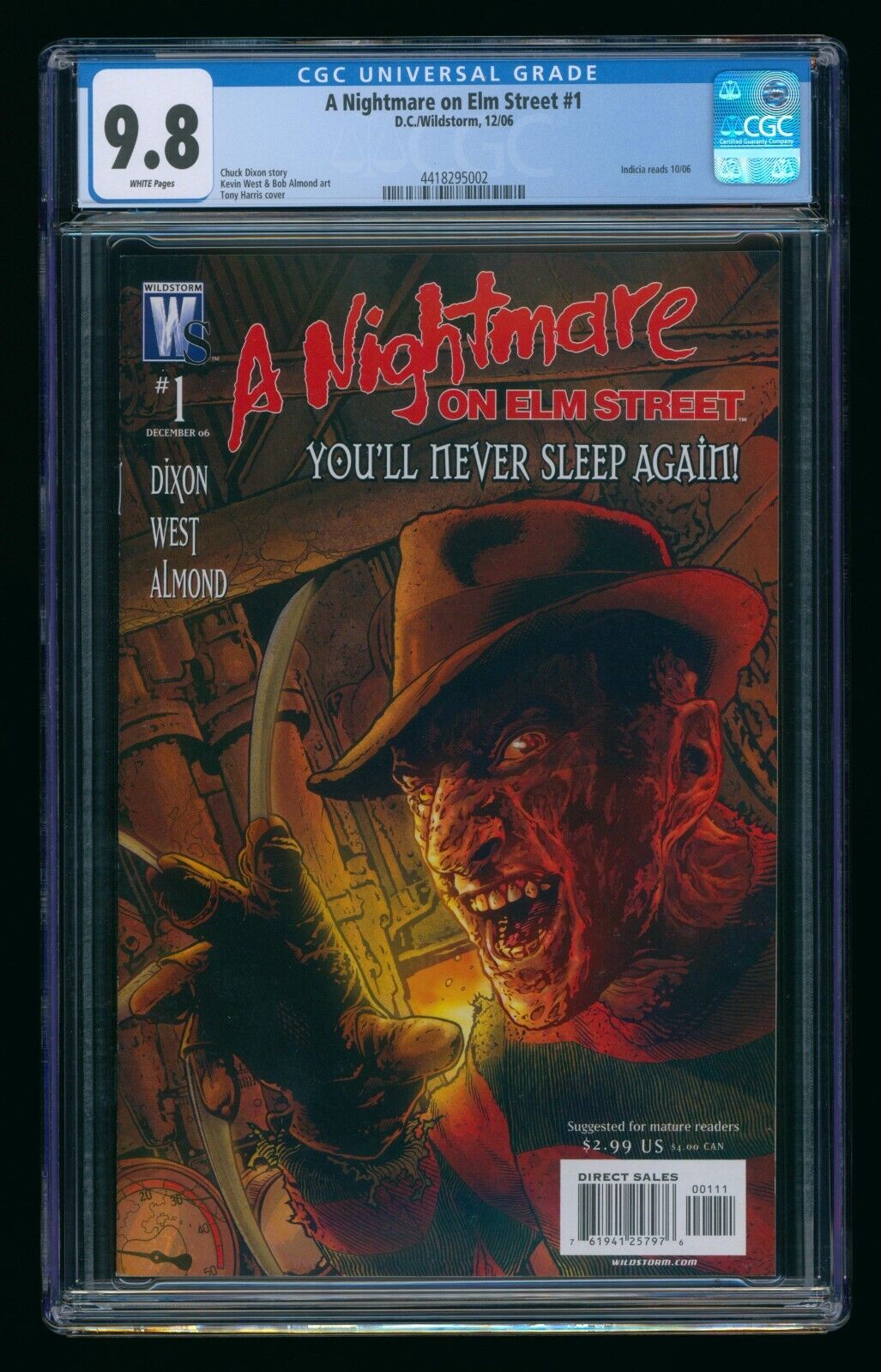 A NIGHTMARE ON ELM STREET #1 (2006) CGC 9.8 FREDDY KRUEGER DC COMICS WHITE PAGES