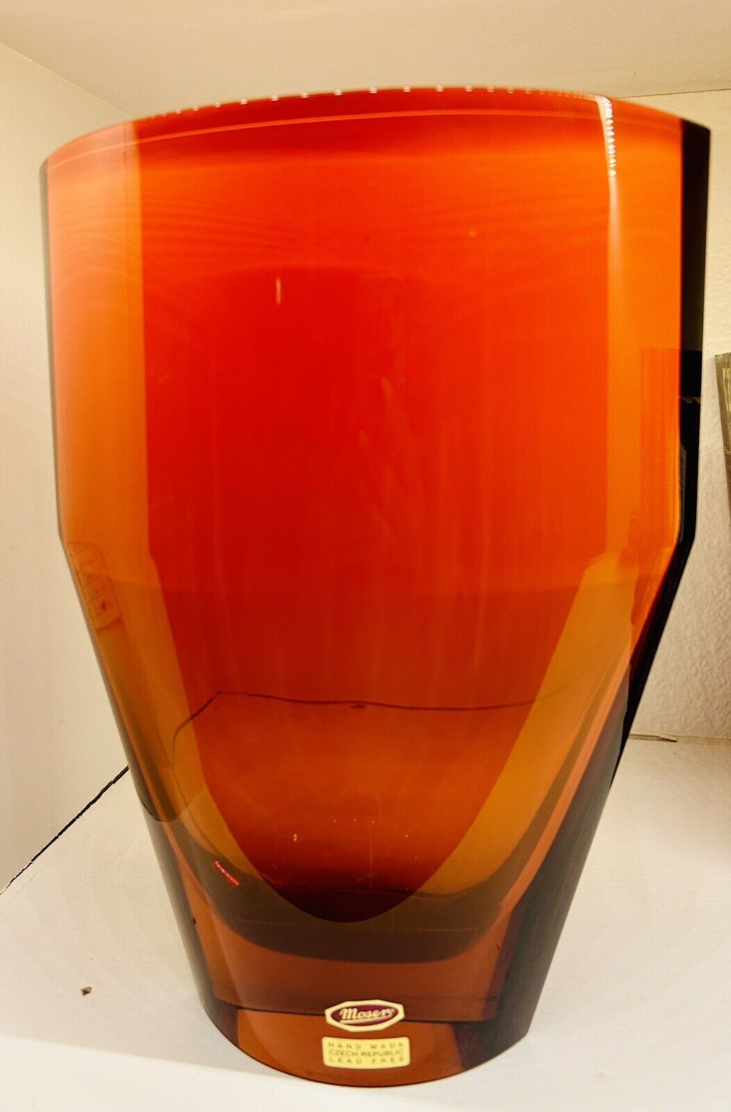 *RARE* Vintage Moser Vase. Beautiful Orange Ombré, Signed By Jiri Suhajek, Czech