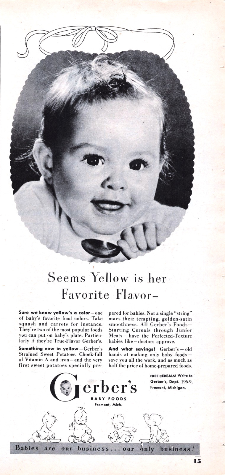 Gerber's Baby Foods Fremont MI Sweet Potatoes Baby Portrait 1949 Mag Print Ad