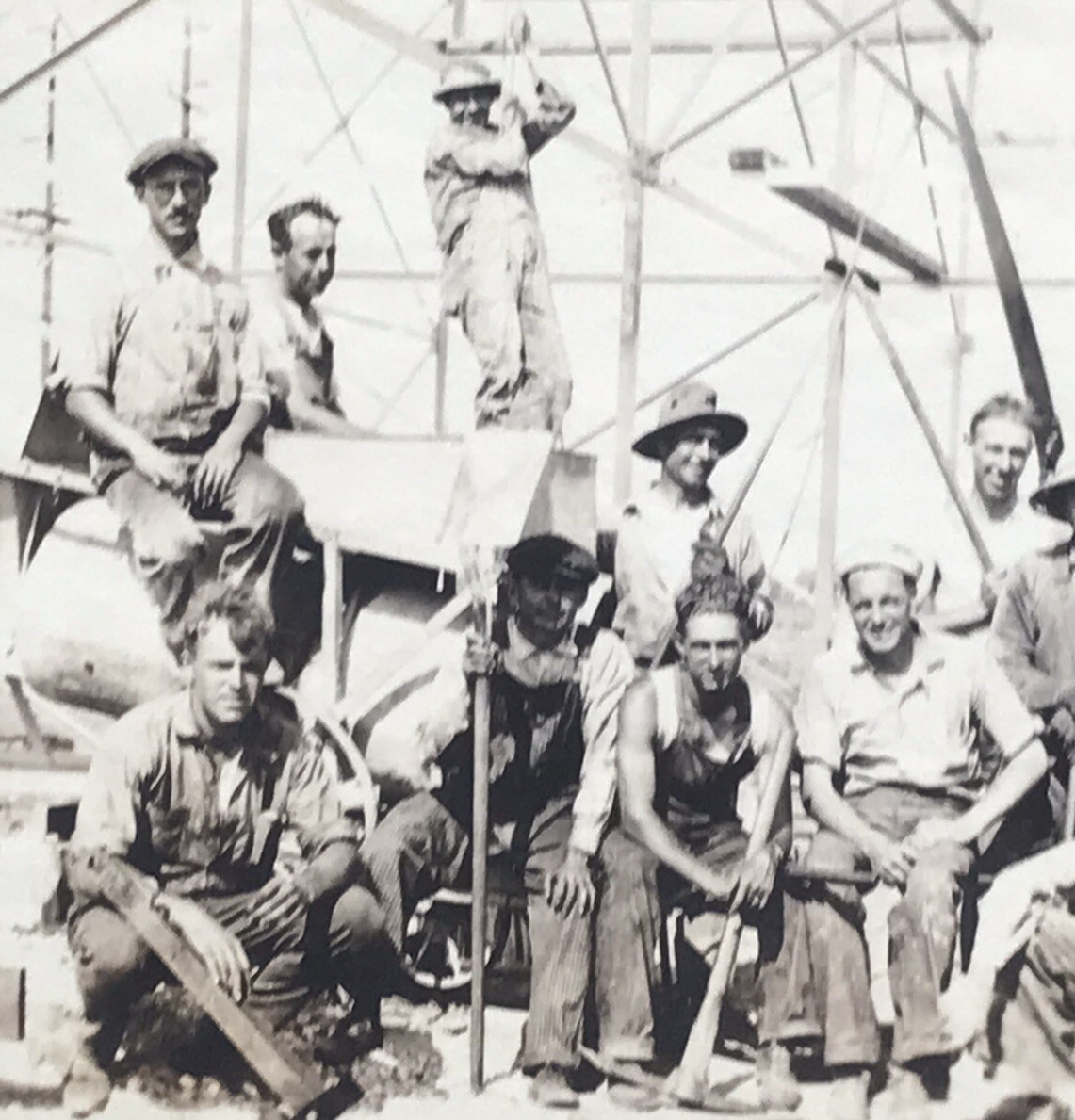 VTG c1940s Tom\'s Construction Work Crew Men in Overalls B&W Photograph 3.5x5.5