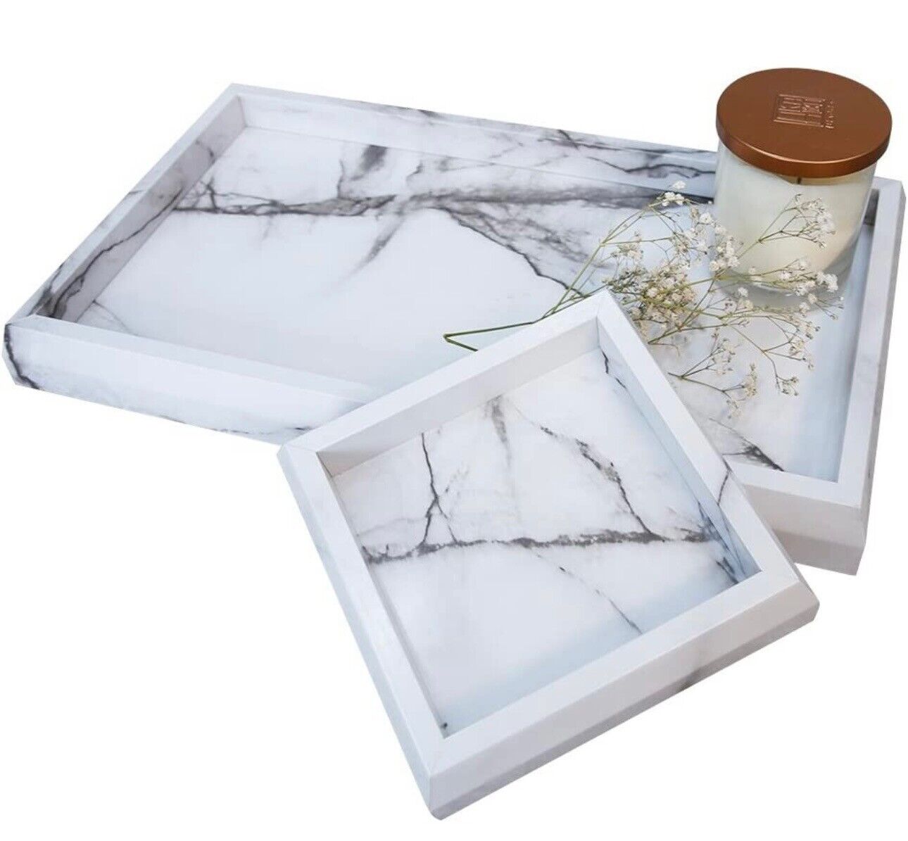 2 Pcs Marble Print Vanity Tray Set New in Box