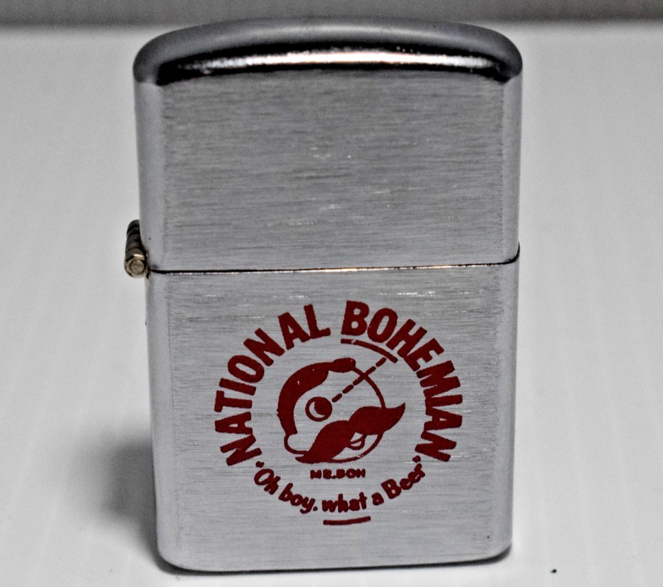 NATIONAL BOHEMIAN MR. BOH STAINLESS STEEL LIGHTER FLIP TOP JAPAN BEER DEALER PUB