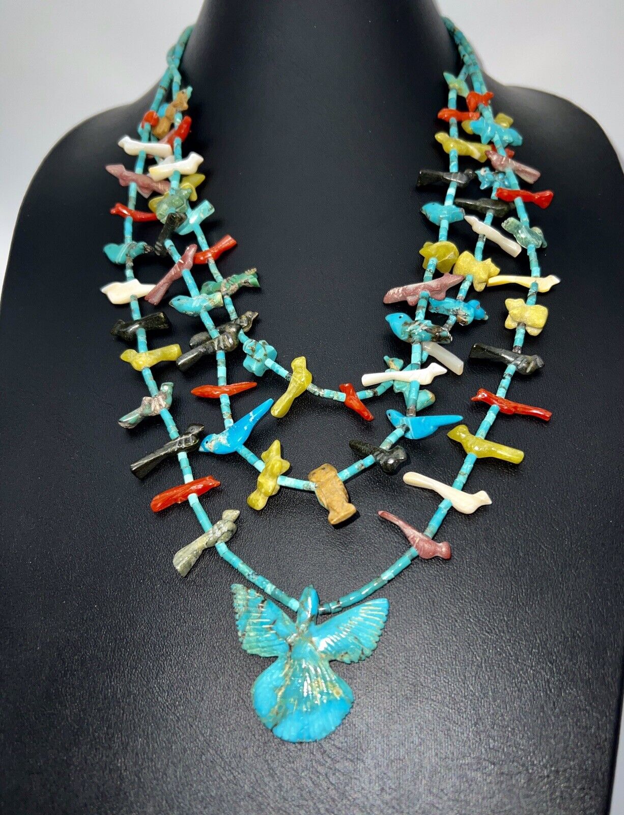 1970s Zuni Fetish Multiartist Trader’s Necklace (A. Quam, L. Halate, N. Natewa)