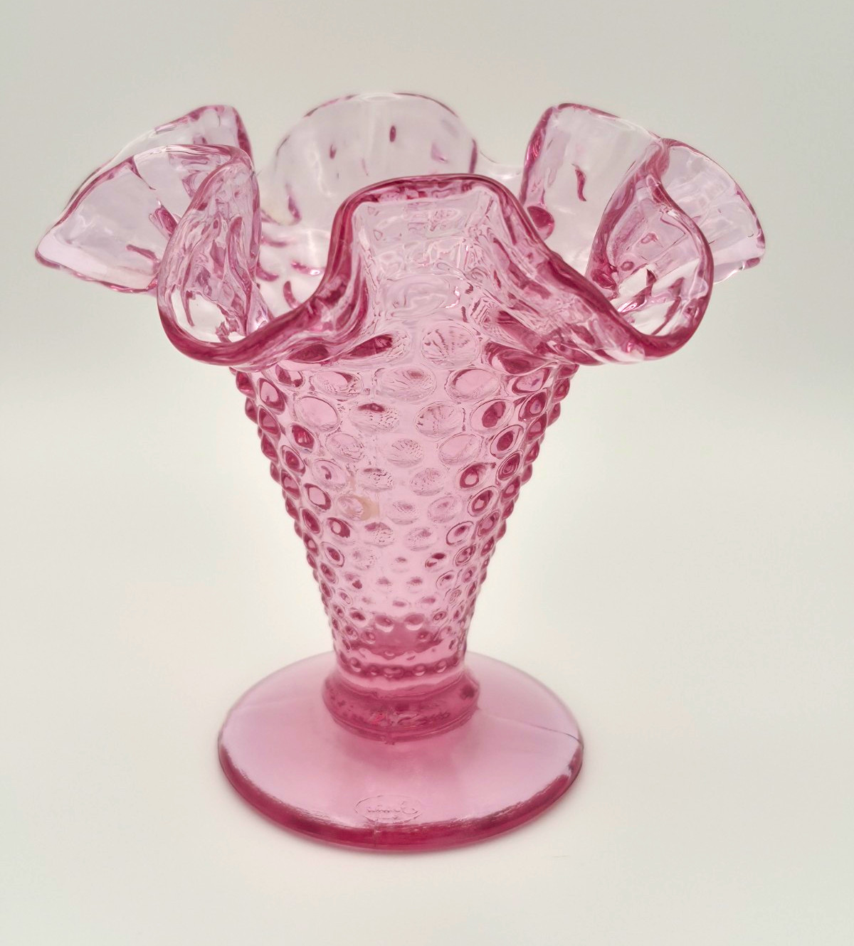 Vintage Fenton Cranberry Hobnail Vase Pink Ruffled Edge Footed Art Glass Vintage Fenton Cranberry Hobnail Vase Pink Ruffled Edge Footed Art Glass