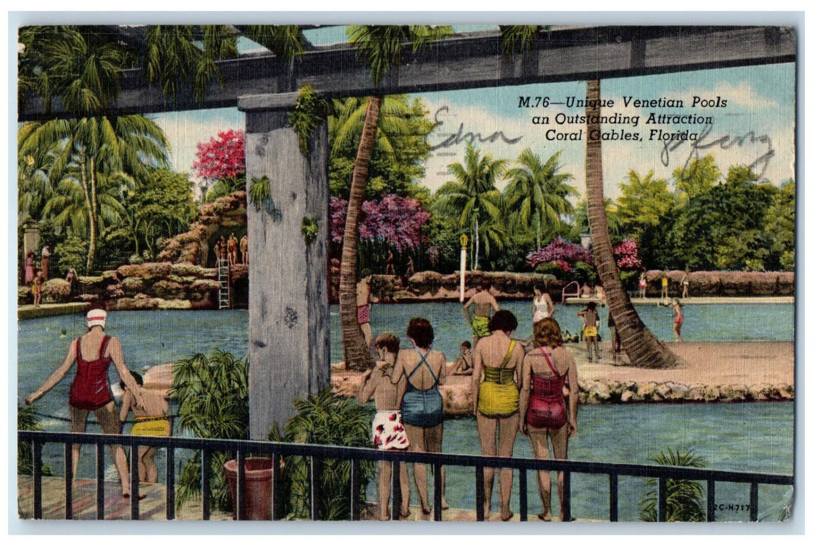 1953 Unique Venetian Pools and Outstanding Attraction Coral Gables FL Postcard