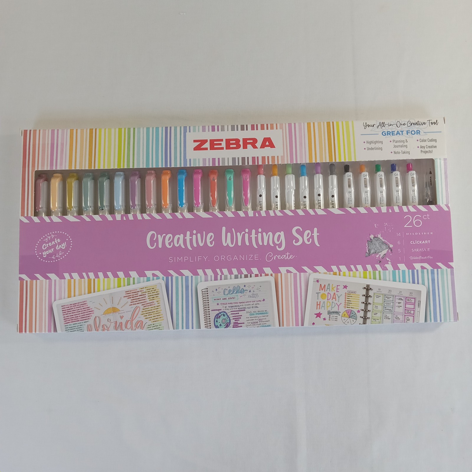 Zebra 26ct Creative Writing Set Mildliner Clickart Sarasa R Water Brush Pen NEW