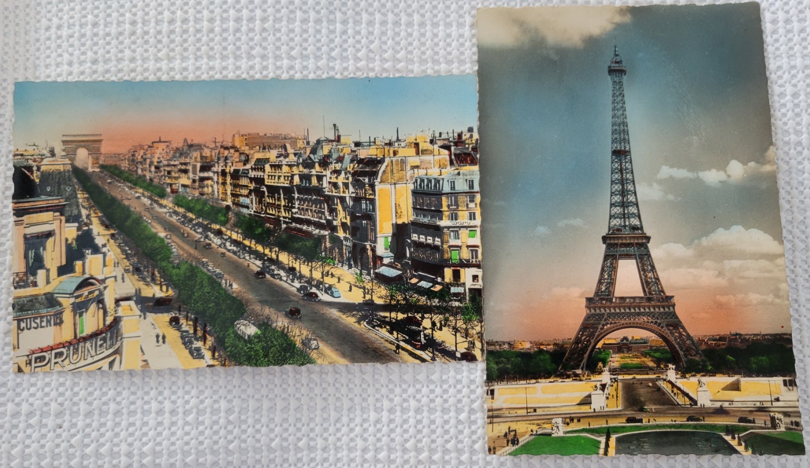 2 Unused, True Antique, Hand Tinted Lithograph Post cards, Iconic Paris 1907-15