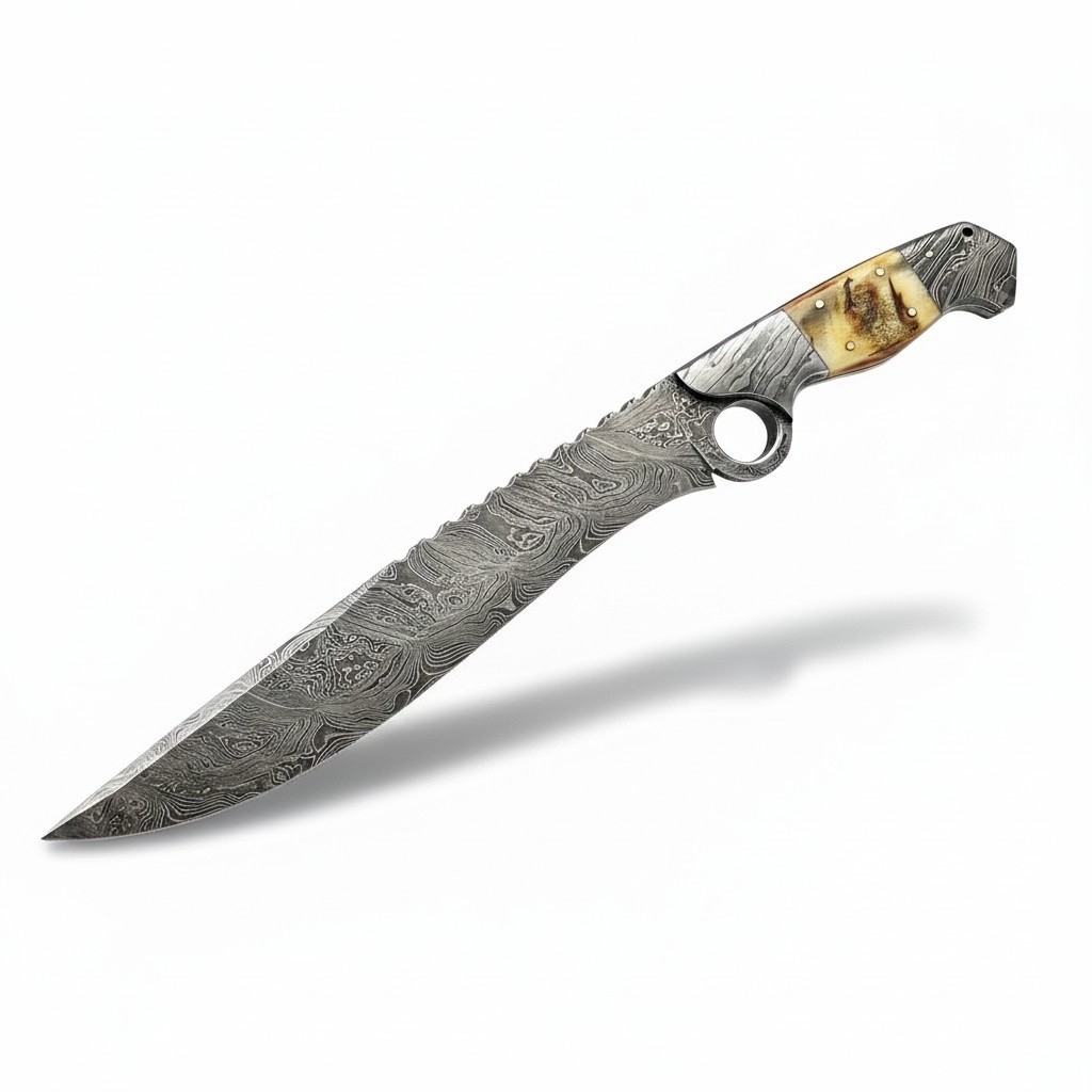CustomHandmade Damascus Steel 15 Inches Bowie Knife - Beautiful Lamb Horn Handle CustomHandmade Damascus Steel 15 Inches Bowie Knife - Beautiful Lamb Horn Handle
