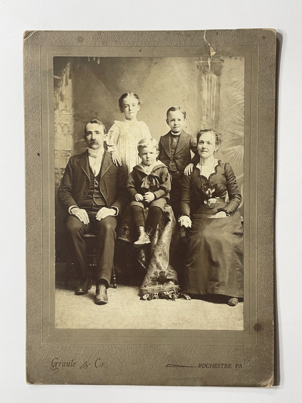 Antique 1880s Cabinet Card Photo Family Studio Portrait Photo - Rochester, PA Antique 1880s Cabinet Card Photo Family Studio Portrait Photo - Rochester, PA