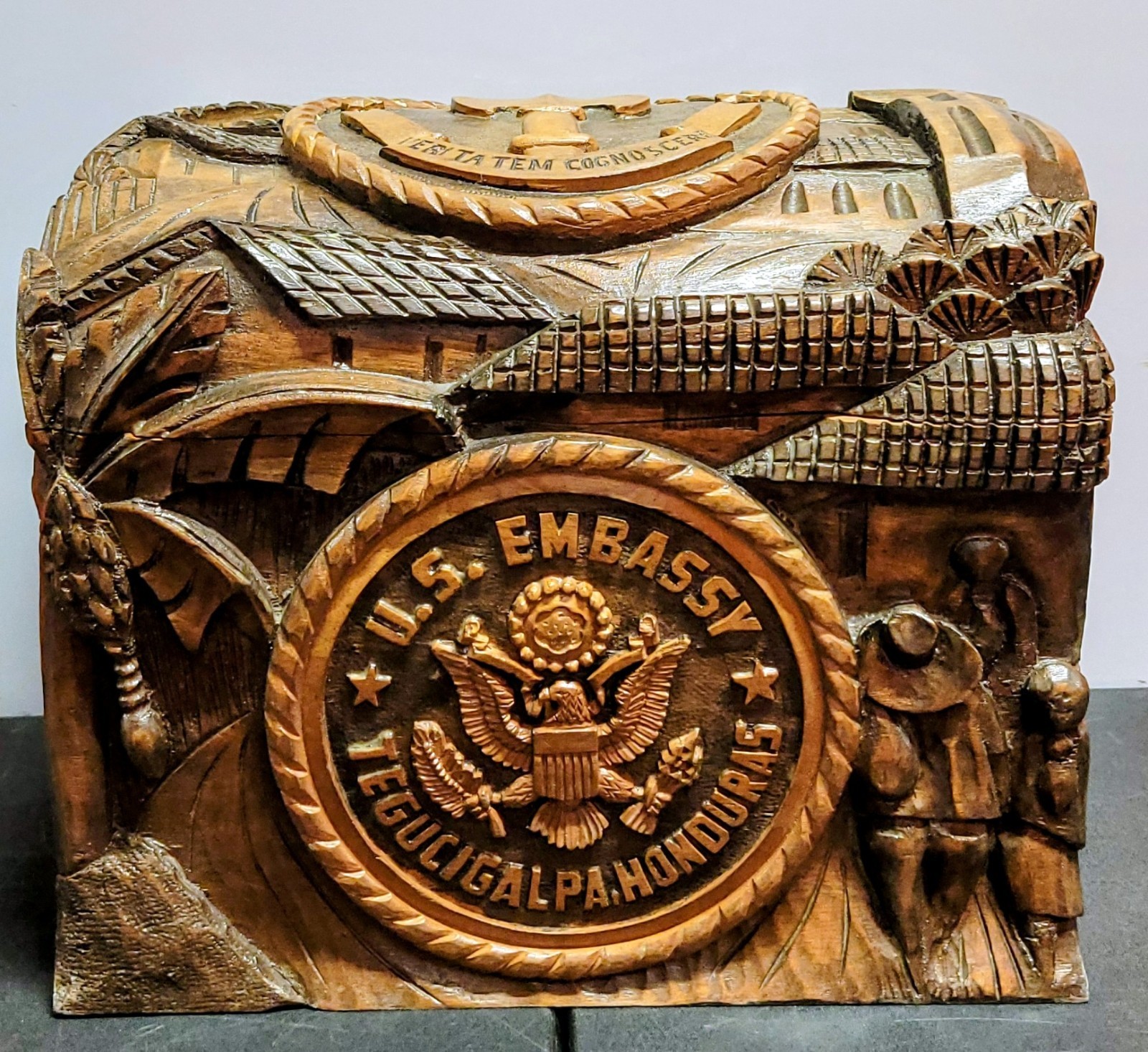 US Embassy Honduras Hand Carved Cigar Box Great Seal Of United States RARE